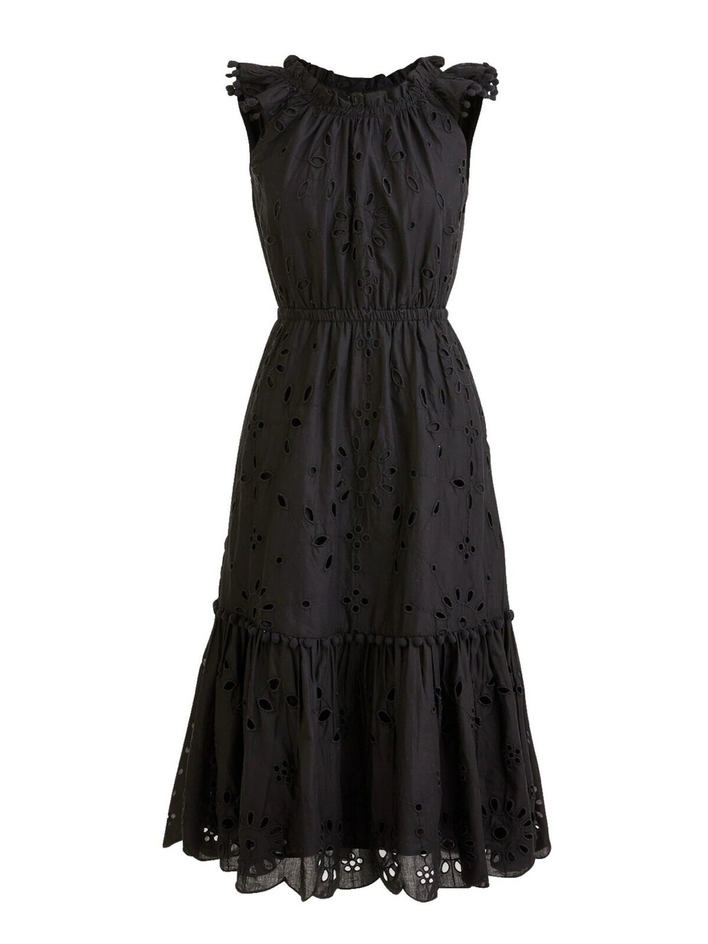 J. Crew Black Eyelet Ruffled Midi Dress